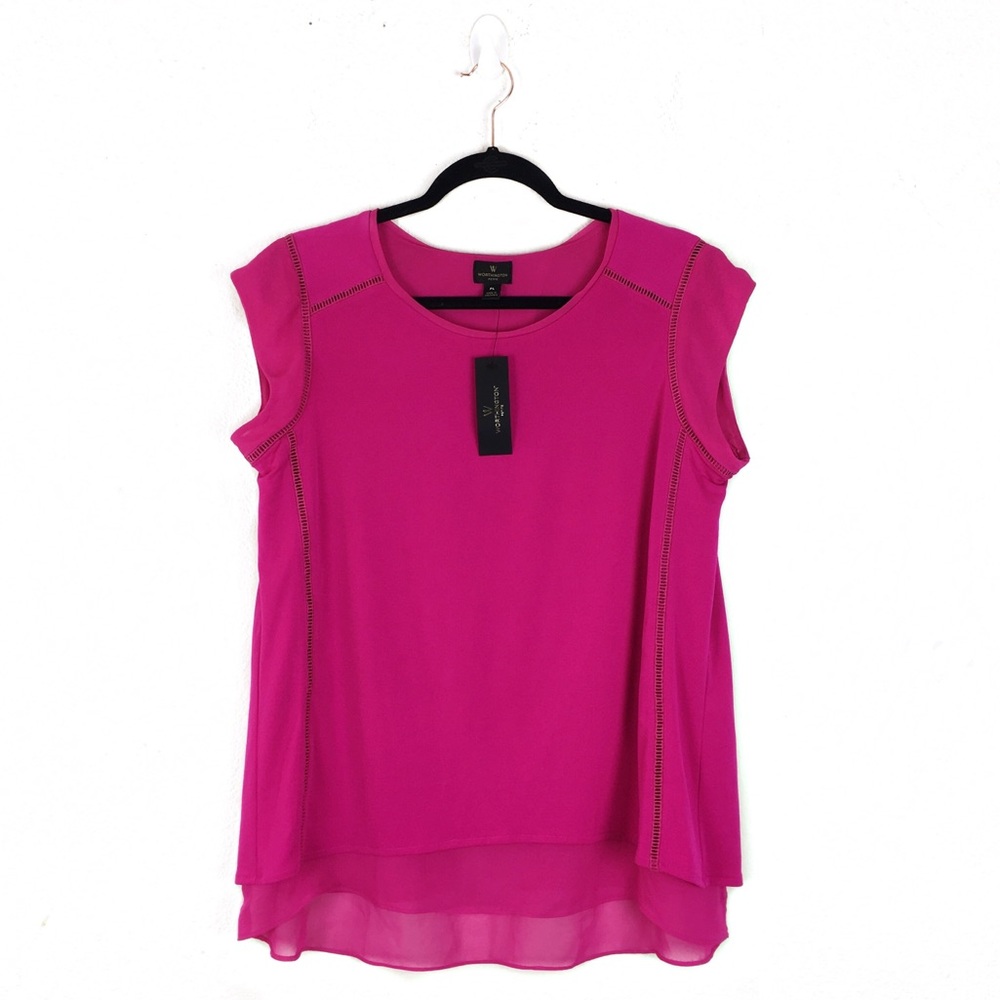 Worthington | Fuchsia layered eyelet blouse